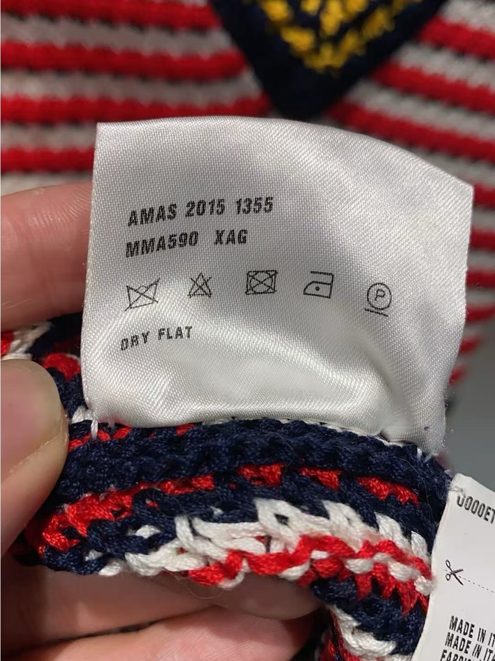 🚩steal Miu Miu Red, White & Navy Striped Crochet Top with Yellow Trim - Picture 4 of 7